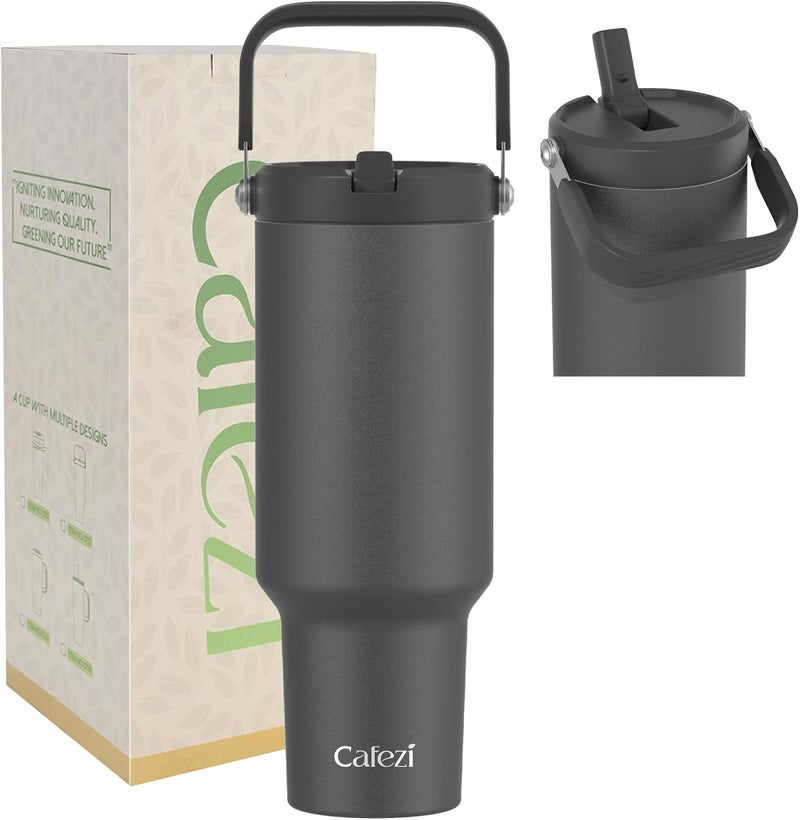 Cafezi 40oz Stainless Steel Vacuum Insulated Tumbler with Lid & Straw - Double-Wall Thermal Water Bottle for Hot & Cold Drinks, Leakproof Travel Mug with Handle, Fits Cup Holder, Ideal Home, Outdoor Quick use-switch compatible build - Image 1
