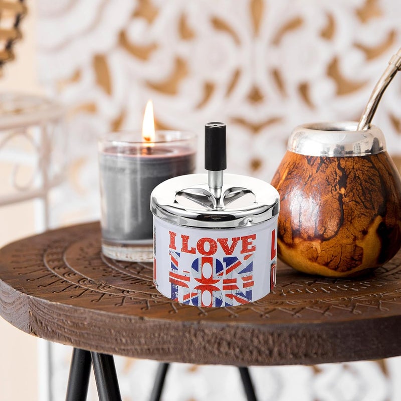 Healeved Windproof Tinplate Ashtray Desktop Tray with Automatic Extinguishing Function Small Indoor Outdoor Tabletop Ashtray for Home Office Smoking - Image 5