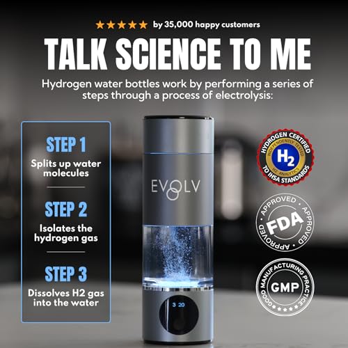 EVOLV Hydrogen Water Bottle Generator – SPE & PEM Water Ionizer 5.4PPM, Highest H2 Concentration – Portable 8oz Hydrogenated Water Bottle – Leak-Proof Hydrogen Water Machine, Easy to Use – Carbon - Image 3