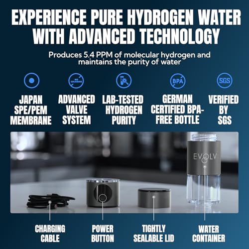 EVOLV Hydrogen Water Bottle Generator – SPE & PEM Water Ionizer 5.4PPM, Highest H2 Concentration – Portable 8oz Hydrogenated Water Bottle – Leak-Proof Hydrogen Water Machine, Easy to Use – Carbon - Image 4