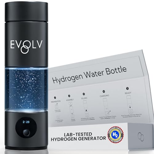 EVOLV Hydrogen Water Bottle Generator – SPE & PEM Water Ionizer 5.4PPM, Highest H2 Concentration – Portable 8oz Hydrogenated Water Bottle – Leak-Proof Hydrogen Water Machine, Easy to Use – Carbon - Image 1