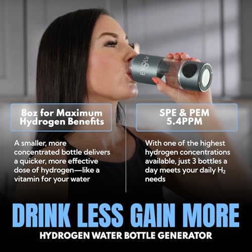 EVOLV Hydrogen Water Bottle Generator – SPE & PEM Water Ionizer 5.4PPM, Highest H2 Concentration – Portable 8oz Hydrogenated Water Bottle – Leak-Proof Hydrogen Water Machine, Easy to Use – Carbon - Image 2