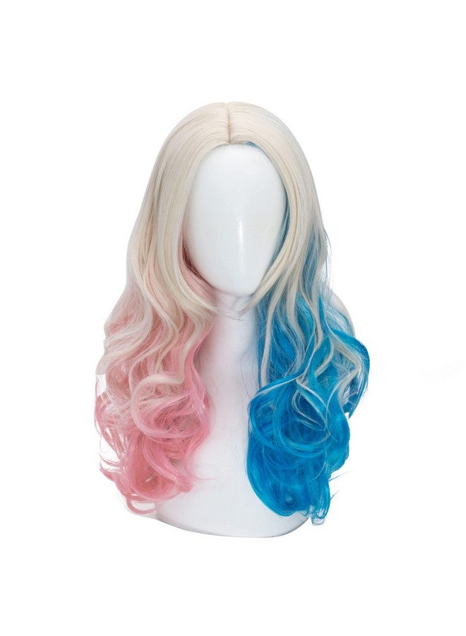 TSNOMORE Pink and Blue Long Curly Wigs for Women No-bangs Clip on Ponytails Cosplay Wig,Halloween Party Show Daily use Wig - Image 1