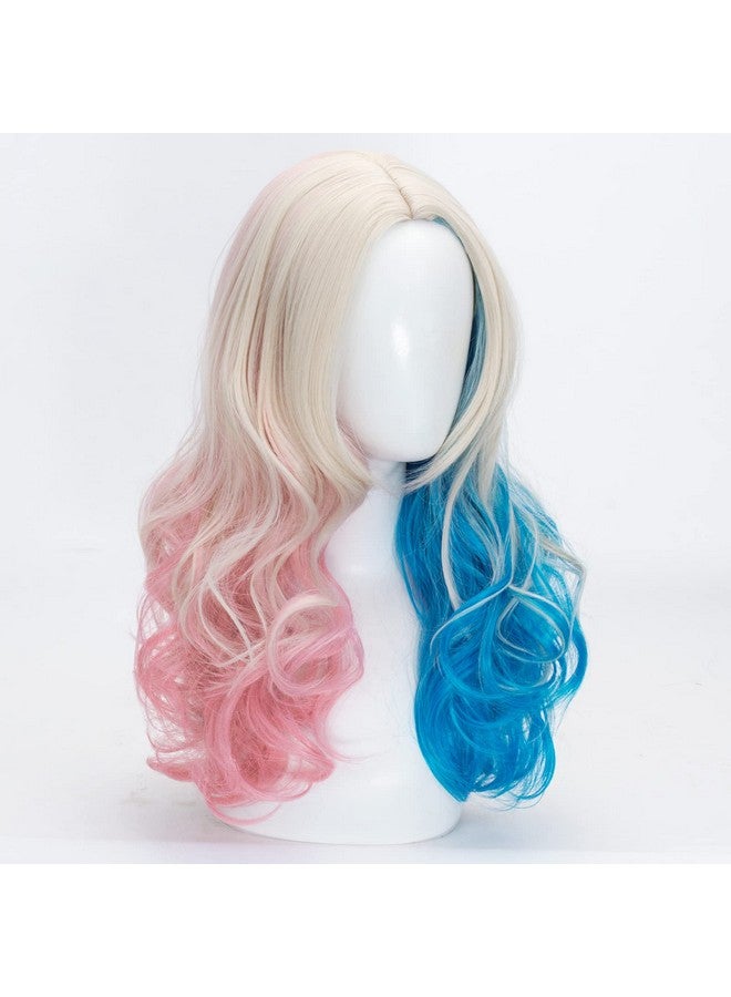 TSNOMORE Pink and Blue Long Curly Wigs for Women No-bangs Clip on Ponytails Cosplay Wig,Halloween Party Show Daily use Wig - Image 2