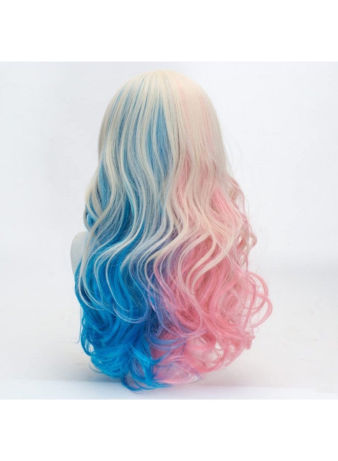 TSNOMORE Pink and Blue Long Curly Wigs for Women No-bangs Clip on Ponytails Cosplay Wig,Halloween Party Show Daily use Wig - Image 4