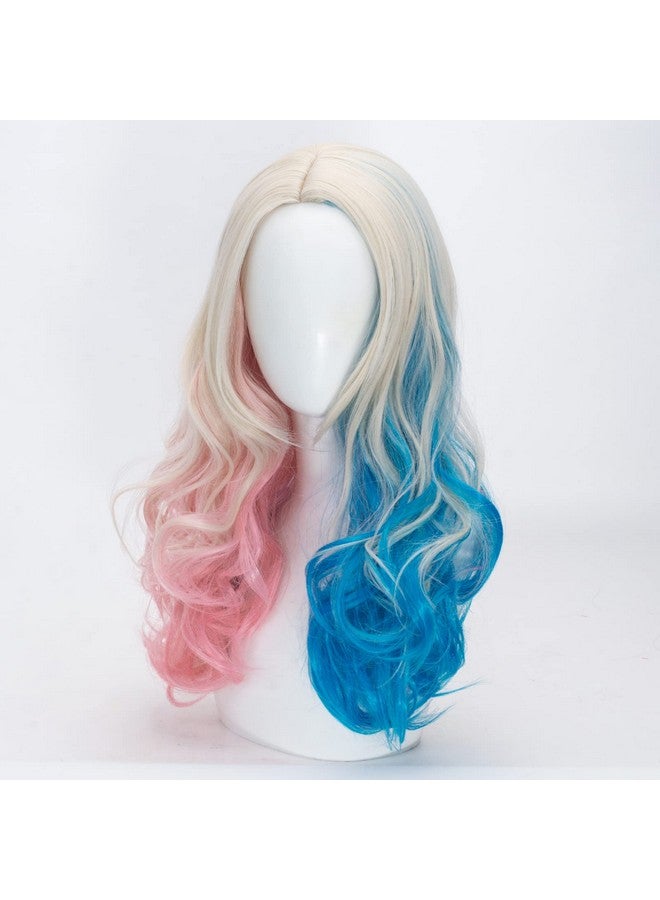TSNOMORE Pink and Blue Long Curly Wigs for Women No-bangs Clip on Ponytails Cosplay Wig,Halloween Party Show Daily use Wig - Image 3