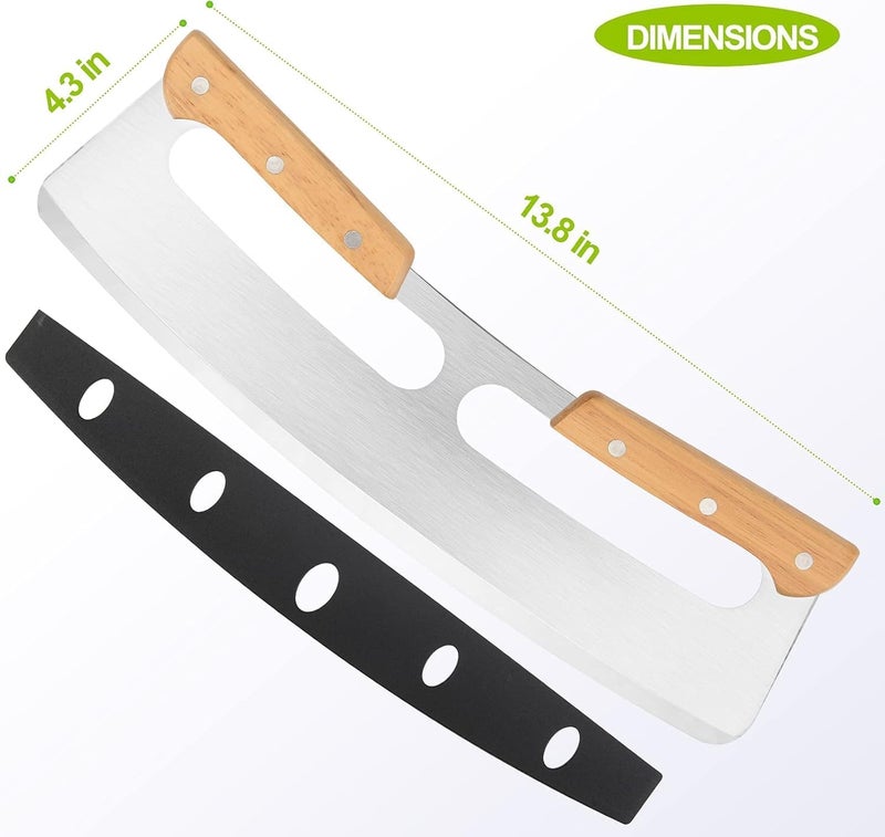 Cyrox Wooden Handles Stainless Steel 14 Large Pizza Slicer Pizza Knife Protective Cover Pizza Cutter Rocker Sharp Pizza Oven Accessories Essential Kitchen Tool Wood - Image 2