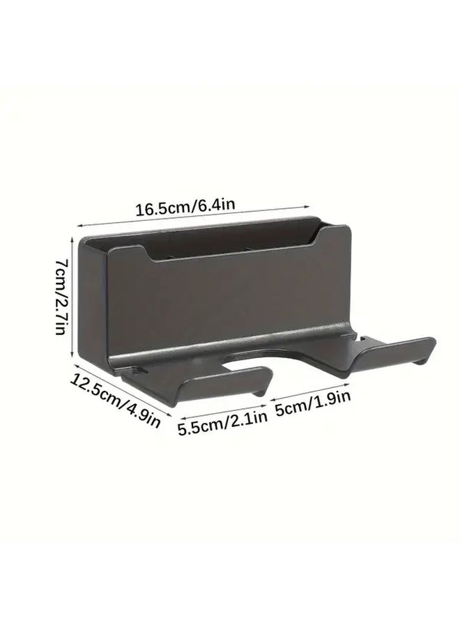 Wall Mounted Hair Dryer Holder With Storage Rack Black Hands Free Bathroom Organizer - Image 3