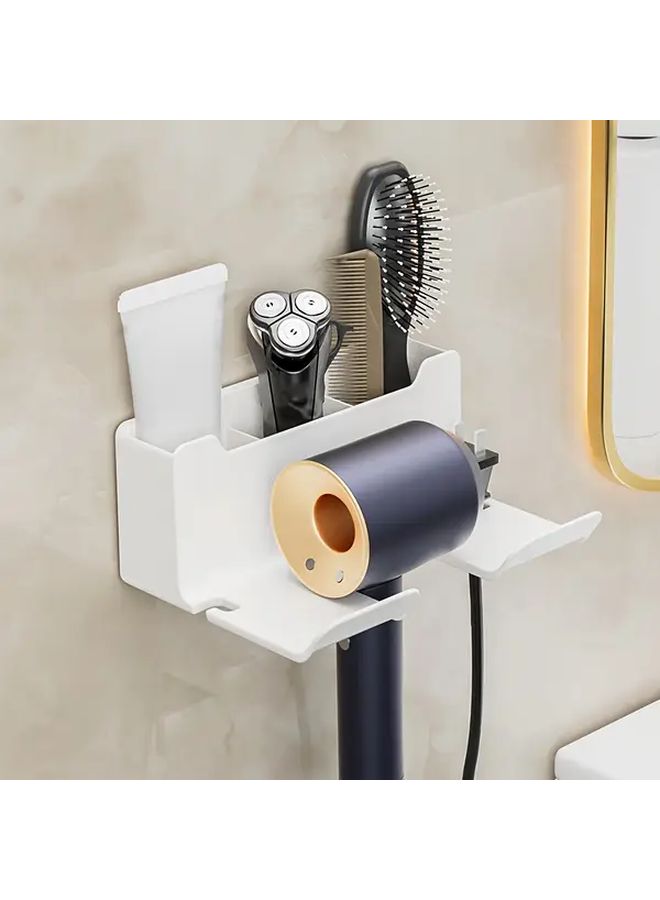 Wall Mounted Hair Dryer Holder With Storage Rack Black Hands Free Bathroom Organizer - Image 4