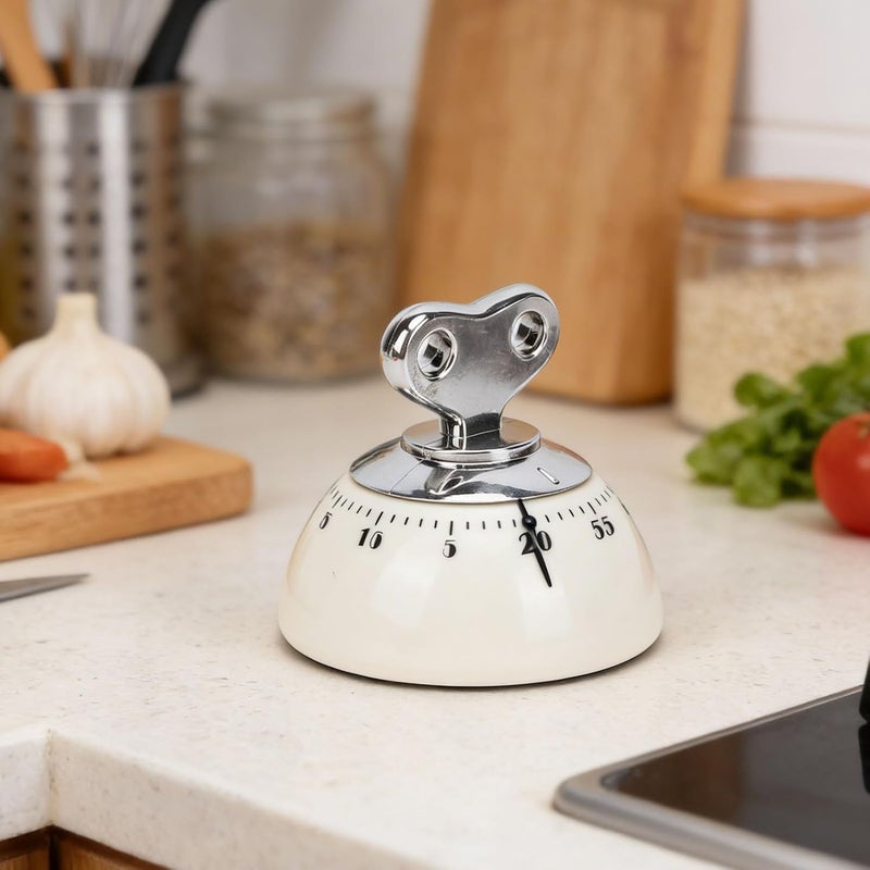 Longevity optimized build 60 Minute Mechanical Timer, Magnetic Wind Up Kitchen Timer, Vintage Design Cooking with Compact Housing, Ideal for Cooking, Baking, Reading, Homework & Jogging (Cream Color) Varied dimensions - Image 2