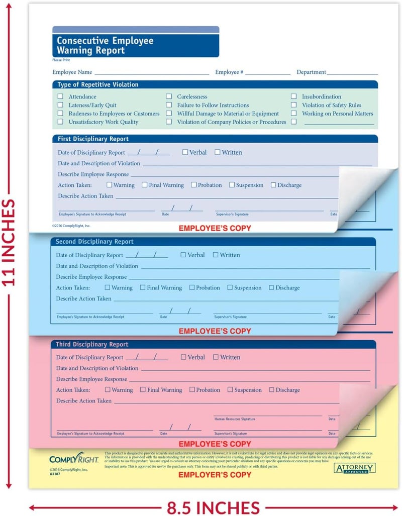 ComplyRight Consecutive Employee Warning Report 4-Part | 8-1/2” x 11” | Discipline Form | 50 Pack - Image 2