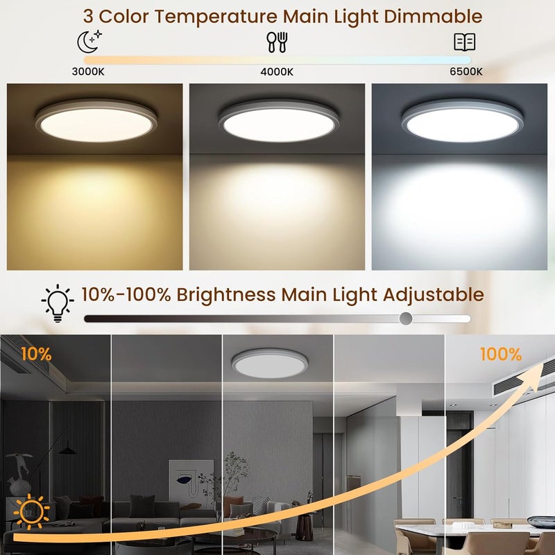 Flexible use switching 24W Dimmable LED Ceiling Light, LED Ceiling Light with Remote Control, Dimmable 1800K Night Light, Panel 3000K-6500K, Ultra Slim Round LED Ceiling Light Suitable for Bedrooms, Children's Odor free color - Image 2