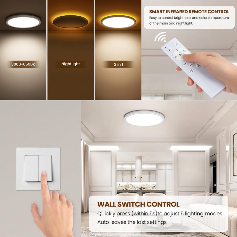 Flexible use switching 24W Dimmable LED Ceiling Light, LED Ceiling Light with Remote Control, Dimmable 1800K Night Light, Panel 3000K-6500K, Ultra Slim Round LED Ceiling Light Suitable for Bedrooms, Children's Odor free color - Image 4