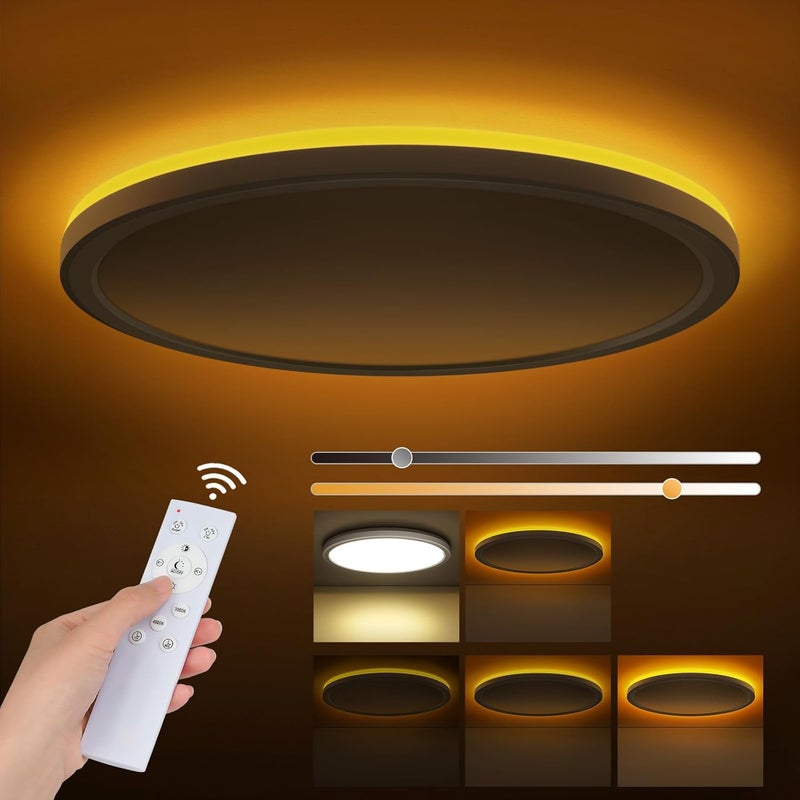 Flexible use switching 24W Dimmable LED Ceiling Light, LED Ceiling Light with Remote Control, Dimmable 1800K Night Light, Panel 3000K-6500K, Ultra Slim Round LED Ceiling Light Suitable for Bedrooms, Children's Odor free color - Image 1