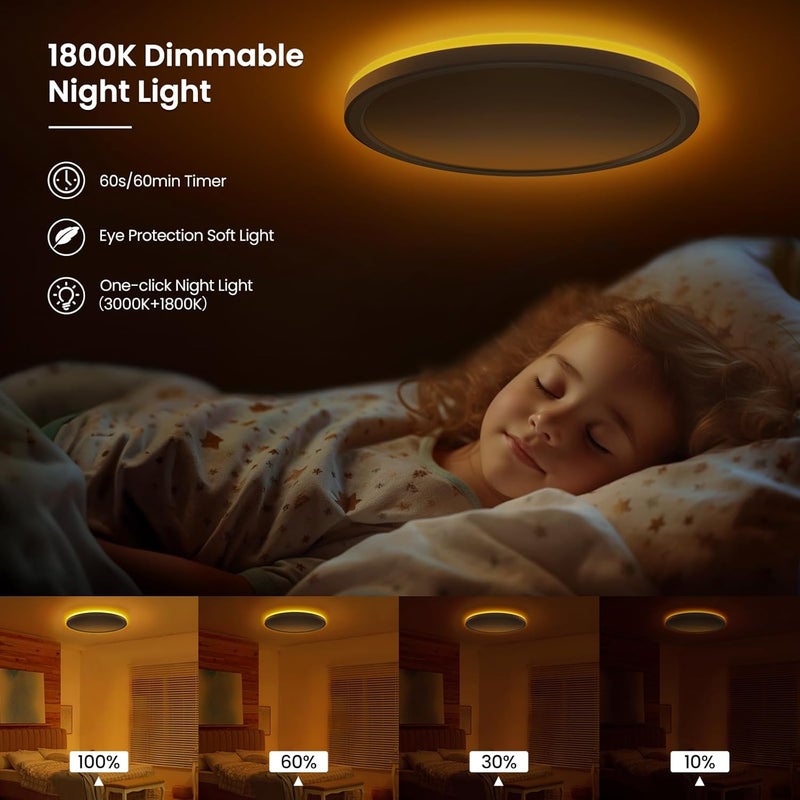 Flexible use switching 24W Dimmable LED Ceiling Light, LED Ceiling Light with Remote Control, Dimmable 1800K Night Light, Panel 3000K-6500K, Ultra Slim Round LED Ceiling Light Suitable for Bedrooms, Children's Odor free color - Image 3