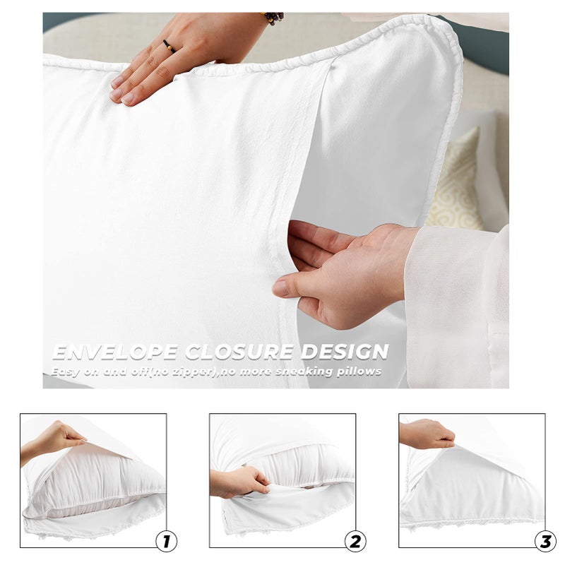 BOSOWOS Standard Size Pillow Shams Set of 2, Ultra Soft Breathable 20 x 26 Inches Pillow Case Envelope Closure, Microfiber Farmhouse Bed Pillowcases for Easy Care, White - Image 4