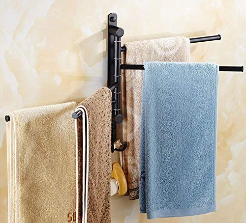 ELLO&ALLO Oil Rubbed Bronze Towel Bars for Bathroom Wall Mounted Swivel Towel Rack Holder with Hooks 4-Arm - Image 4