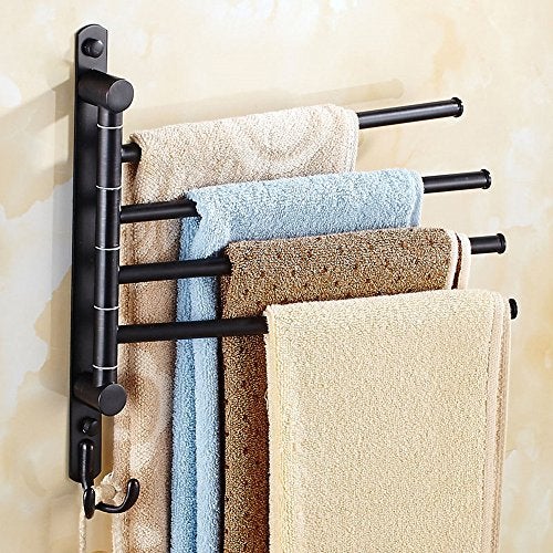 ELLO&ALLO Oil Rubbed Bronze Towel Bars for Bathroom Wall Mounted Swivel Towel Rack Holder with Hooks 4-Arm - Image 2