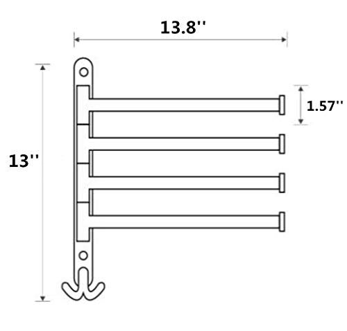 ELLO&ALLO Oil Rubbed Bronze Towel Bars for Bathroom Wall Mounted Swivel Towel Rack Holder with Hooks 4-Arm - Image 5