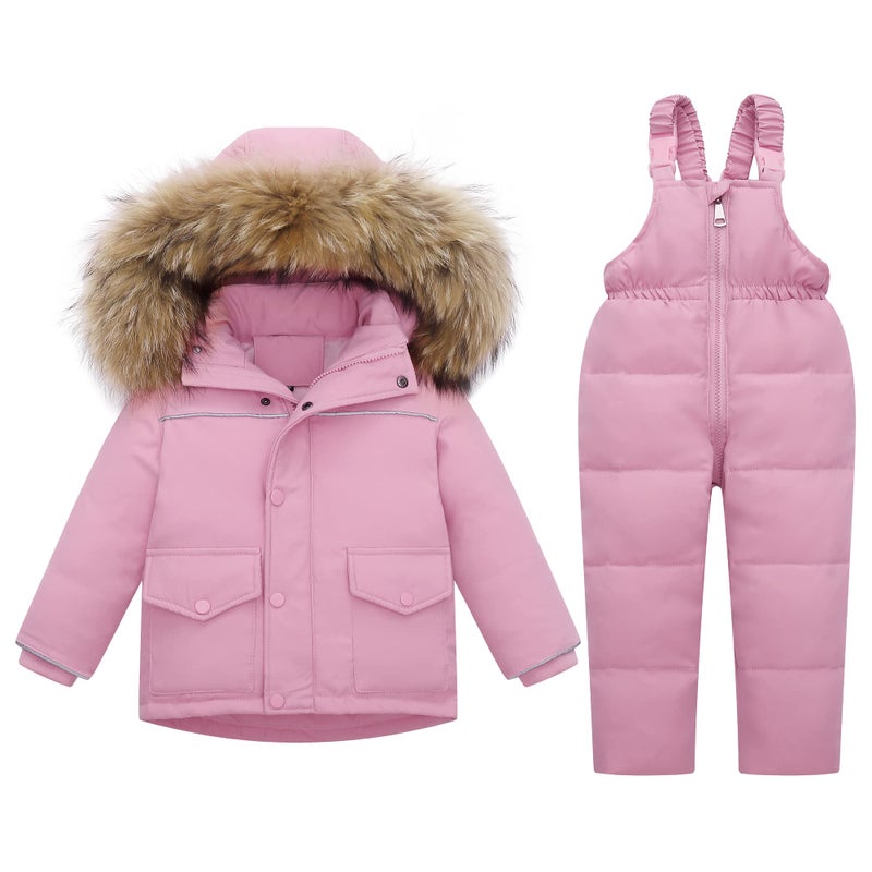 Fewlby Kids 2Piece Snowsuit Toddler Baby Boys Girls Winter Wear Ski Jacket Snow Bib Pants Ski Suit Pink 34 Years