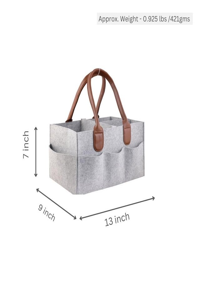 Mysa Felt Baby Diaper Caddy Nursery Storage Bin Basket Car Organizer With Vegan Leather Handle For Diapers And Baby Wipes For Changing Table, Suitable For Indoor Outdoor (Gray) - Image 2
