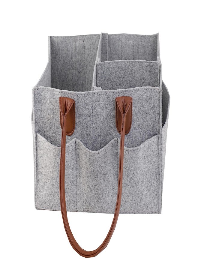 Mysa Felt Baby Diaper Caddy Nursery Storage Bin Basket Car Organizer With Vegan Leather Handle For Diapers And Baby Wipes For Changing Table, Suitable For Indoor Outdoor (Gray) - Image 1