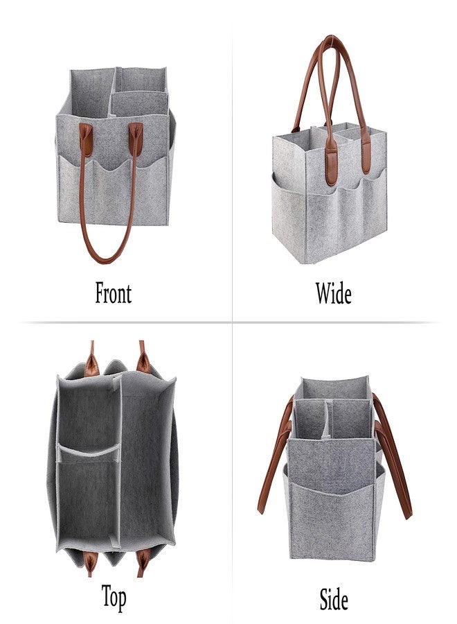 Mysa Felt Baby Diaper Caddy Nursery Storage Bin Basket Car Organizer With Vegan Leather Handle For Diapers And Baby Wipes For Changing Table, Suitable For Indoor Outdoor (Gray) - Image 5
