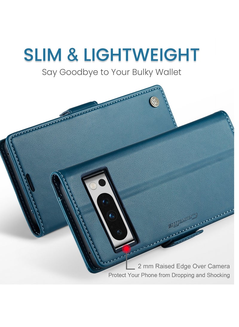 CaseMe Flip Wallet Case For Google Pixel 8 Pro, [RFID Blocking] PU Leather Wallet Flip Folio Case with Card Holder Kickstand Shockproof Phone Cover (Blue) - Image 3