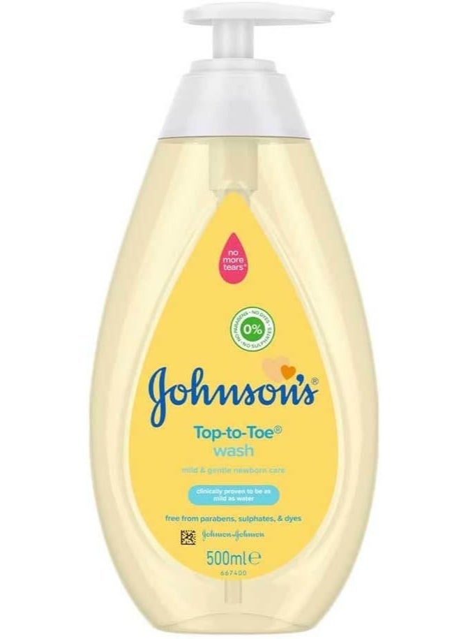 Johnson's Baby Top to Toe Wash (1 x 500 ml), Gentle & Mild Head to Toe Wash for Newborn Care, Newborn Essentials No More Tears, Suitable for Babies First Bath, Kids and Adults - Image 1