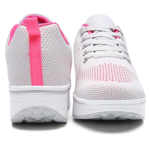 DADAWEN Women's Slip On Breathable Mesh Walking Tennis Shoes Lightweight Comfort Wedge Platform Casual Sneakers for Gym Travel Work Gray/Hot Pink US Size 8.5 - Image 4