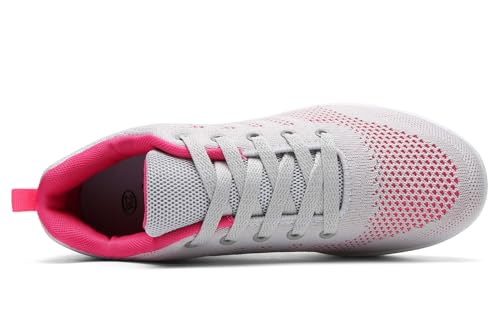DADAWEN Women's Slip On Breathable Mesh Walking Tennis Shoes Lightweight Comfort Wedge Platform Casual Sneakers for Gym Travel Work Gray/Hot Pink US Size 8.5 - Image 5