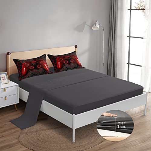 ROWADALO 6 Pieces Bed in A Bag Gamer Bedding Set for Boys Kids Adult Gaming Comforters Set,Boys Bed in A Bag Set Queen Size Comforter with Fitted Sheet Flat Sheet Pillowcase pillowsham,DJTH5027Queen - Image 3