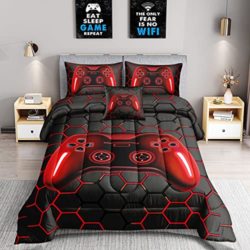 ROWADALO 6 Pieces Bed in A Bag Gamer Bedding Set for Boys Kids Adult Gaming Comforters Set,Boys Bed in A Bag Set Queen Size Comforter with Fitted Sheet Flat Sheet Pillowcase pillowsham,DJTH5027Queen - Image 2