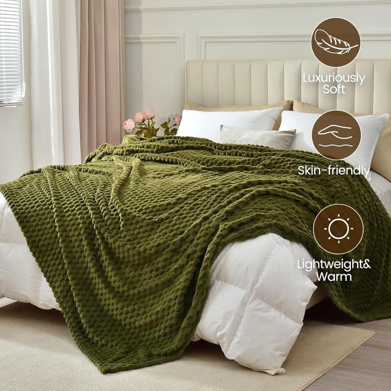 David's Home Twin size (165cm x 230cm) Ultra Soft Fleece Blanket Size, Lightweight 3D Jacquard Flannel Blanket, Fluffy & Plush Suitable for Bed Room Decor, Olive Green - Image 5