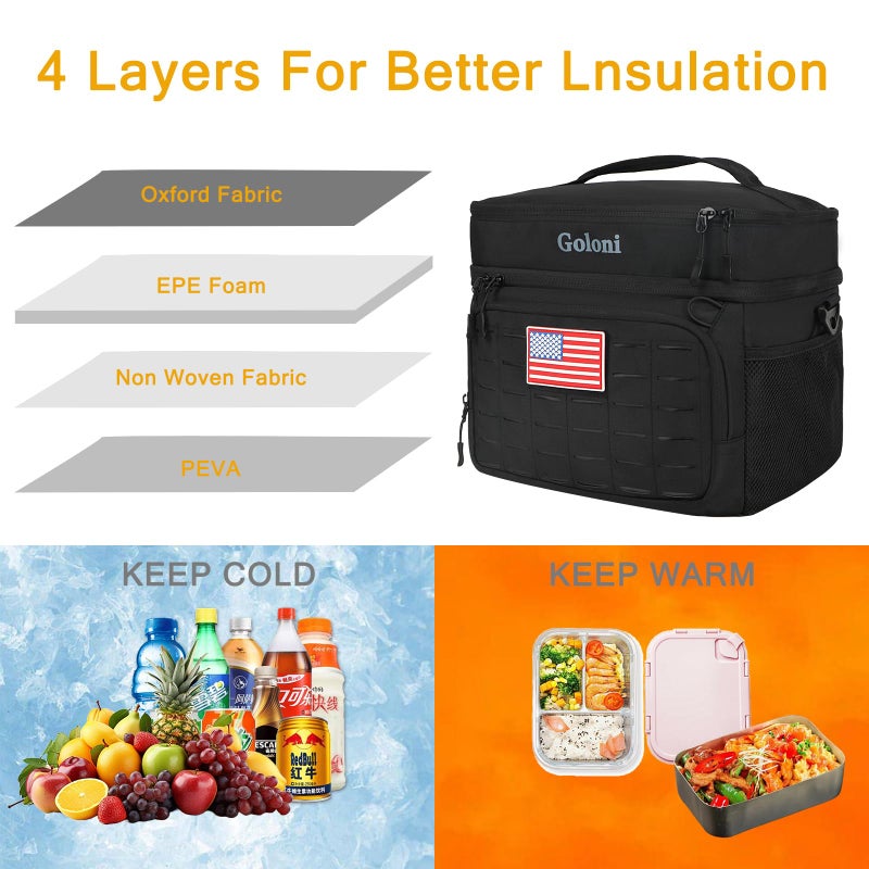 Goloni Portable Insulated Cooler Bag, Leakproof Soft-Sided Lunch Bag with Shoulder Strap,8mm Insulation Keeps Cool 16+ for Camping, Beach, Picnics,Black - Image 2