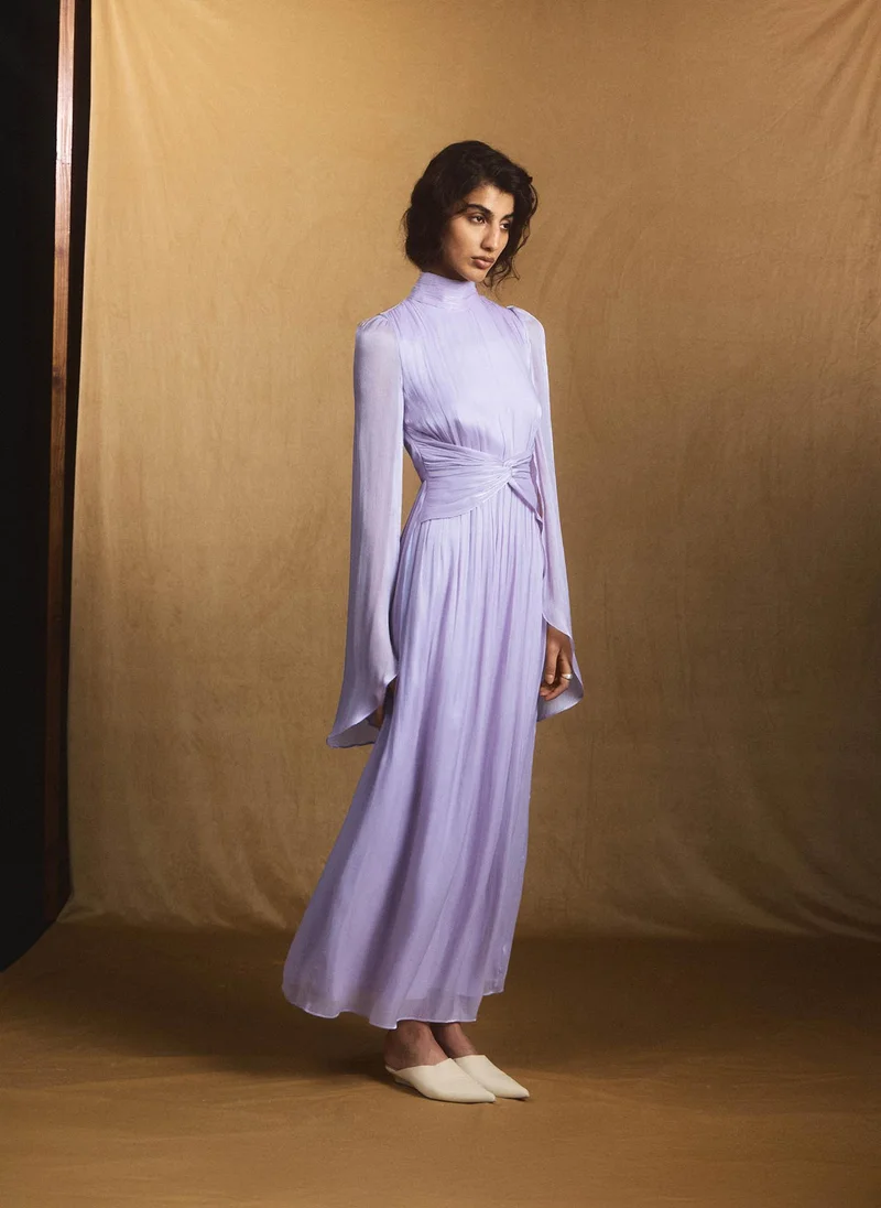 Lichi  Metallic fabric maxi dress with light sleeves for Women | Best Price UAE