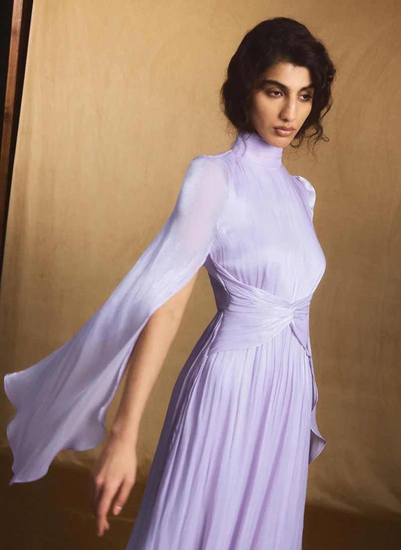 Lichi  Metallic fabric maxi dress with light sleeves for Women | Best Price UAE