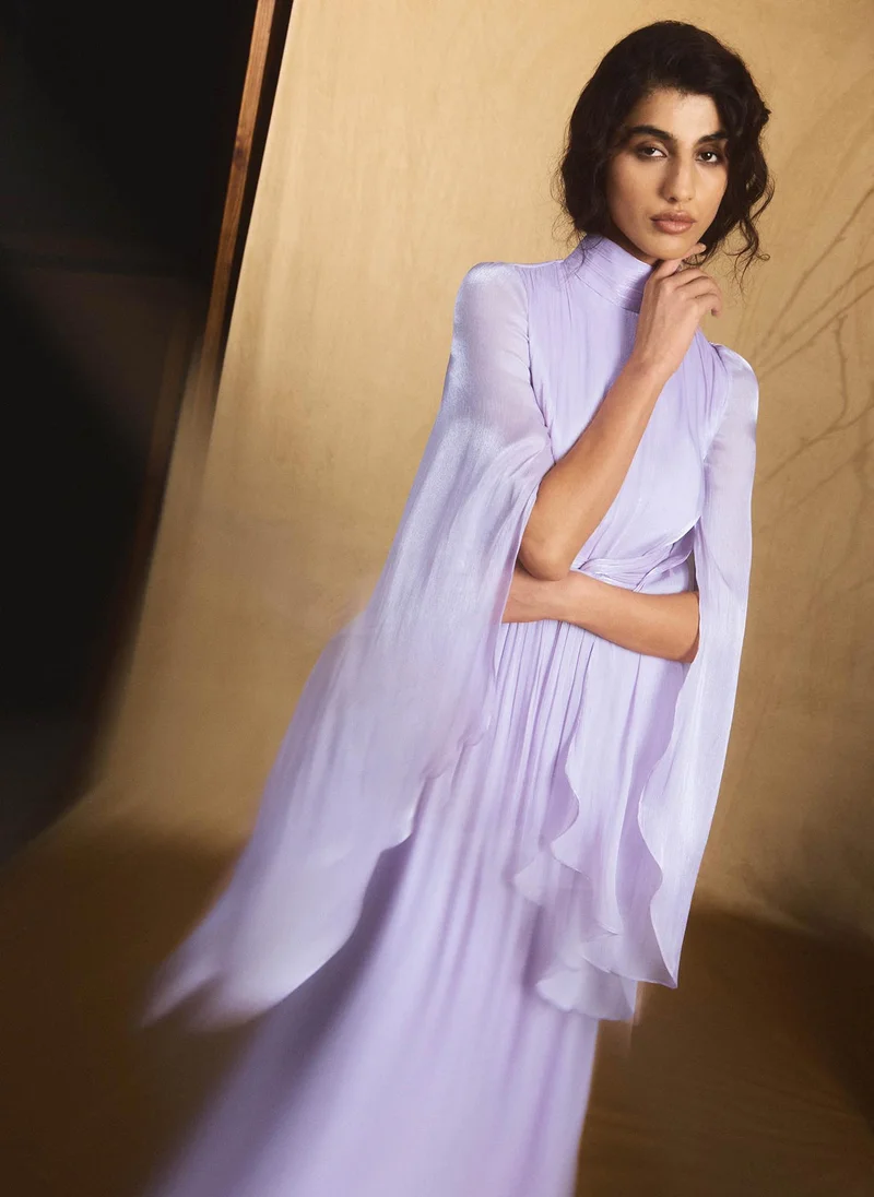 Lichi  Metallic fabric maxi dress with light sleeves for Women | Best Price UAE