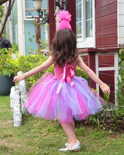 TYHTYM Trolls Costumes Little Girls Princess Poppy Cosplay Birthday Halloween Toddler Kids Baby Tutu Dresses with Headband Rose Red - Image 5