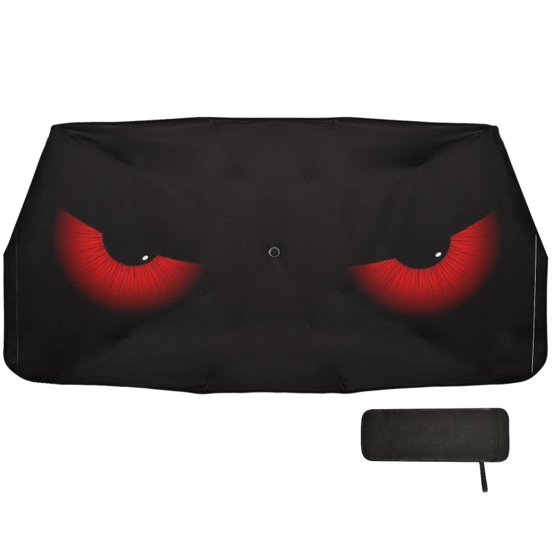 Dussdil Evil Eyes Car Windshield Sunshades Umbrella Red Eyes Window Sun Shade Visor Reflective Blocks UV Rays Protector Keep Cool Cover Foldable for Truck SUV Jeep - Image 2