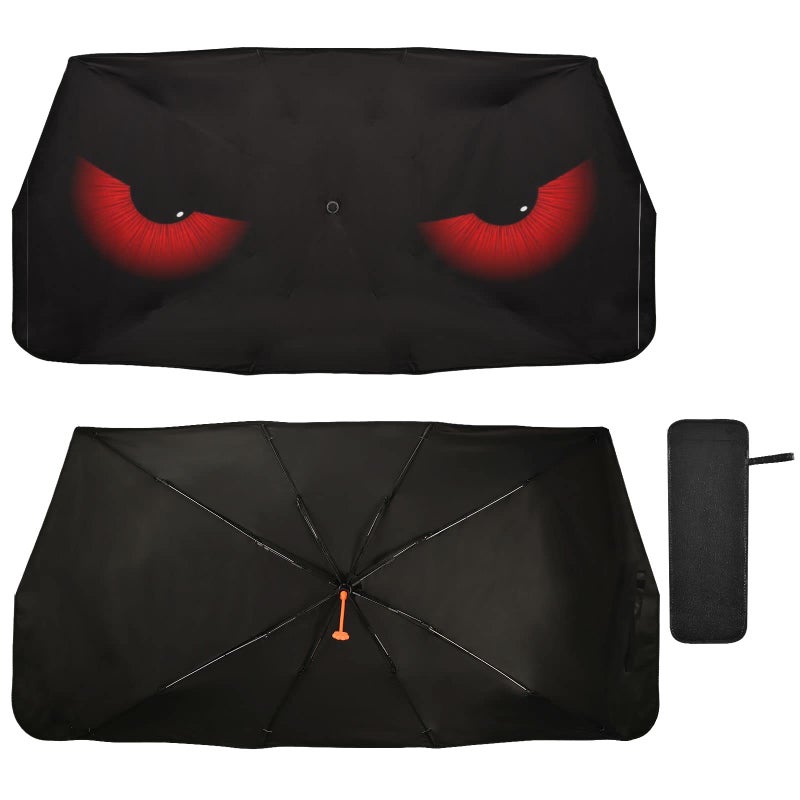 Dussdil Evil Eyes Car Windshield Sunshades Umbrella Red Eyes Window Sun Shade Visor Reflective Blocks UV Rays Protector Keep Cool Cover Foldable for Truck SUV Jeep - Image 1