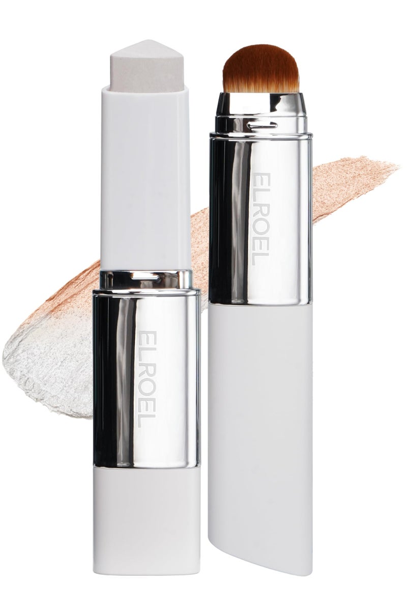 ELROEL Blanc Cover Cream Stick V White - Korean Color-Changing Foundation Stick with Volufiline - Medium to Full Coverage Dewy Finish Base Makeup - Dual-Ended with Detachable Brush (200 Fair) - Image 1