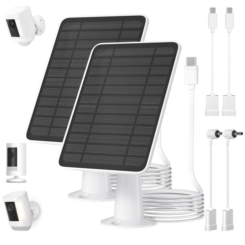WININMETA 5W Solar Panel for Ring Camera Solar Panel Charger Compatible with Ring Spotlight PlusPro Stick Up Outdoor Cam Battery 10ft Cable with USBC to Barrel Plug Adapter MicroUSB Adapter 2 Pack - Image 2
