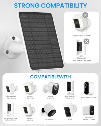 WININMETA 5W Solar Panel for Ring Camera Solar Panel Charger Compatible with Ring Spotlight PlusPro Stick Up Outdoor Cam Battery 10ft Cable with USBC to Barrel Plug Adapter MicroUSB Adapter 2 Pack - Image 3