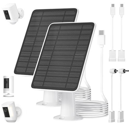 WININMETA 5W Solar Panel for Ring Camera Solar Panel Charger Compatible with Ring Spotlight PlusPro Stick Up Outdoor Cam Battery 10ft Cable with USBC to Barrel Plug Adapter MicroUSB Adapter 2 Pack - Image 1
