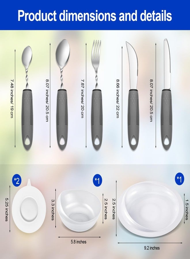 Maxcheck 2 Sets Adaptive Utensils Bowl and Plate Set Adaptive Self Feeding Dinnerware with Suction Base Non Slip Bendable Cutlery for Elderly Disabled Hand Tremors Arthritis Parkinson(White) - Image 2