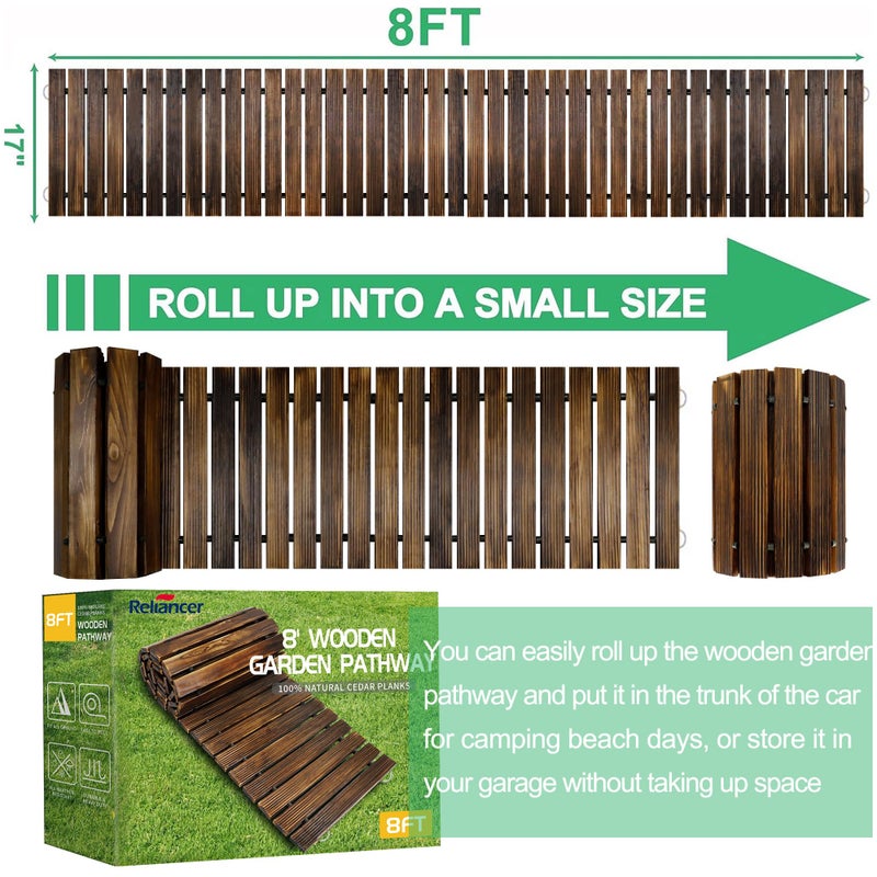 RELIANCER 8' Wooden Garden Pathway,Outdoor Roll Out Cedar Straight Walkway,Patio Path Decorative Garden Boardwalk Walkways,Weather-Resistant Roll Up Beach Wood Road Floor,Wedding Party Pathways - Image 2