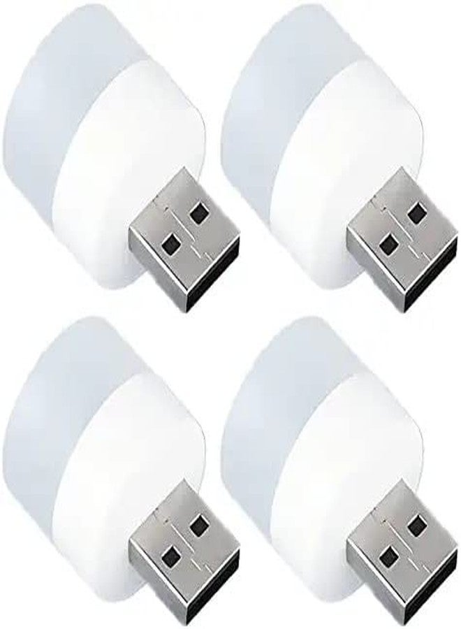 EVALUEMART Plastic Pack of 4 Usb Night Light, Plug In Small Led Nightlight Mini Portable For Pc Car Bulb Indoor Outdoor Camping Reading Sleeping (White) - Image 1