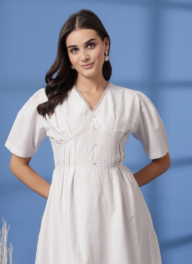 PlusS White Cotton Tiered Midi Dress for Women - Image 2