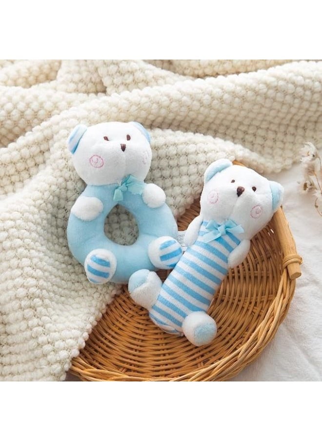 null - South Korea Sync Bear Rabbit Hand Ring Hand Stick Rattle Combination Plush Baby Hand Rattle Toy Gift-Color:Blue Ring Bear - Image 1